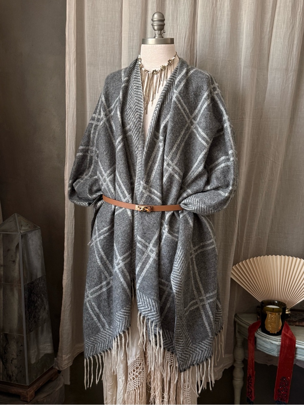 Super soft plaid fringe shawl coverup wrap scarf